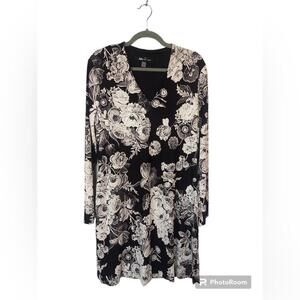 Anne Klein Floral Brocade Velvet V Neck Dress Deep Purple Cream